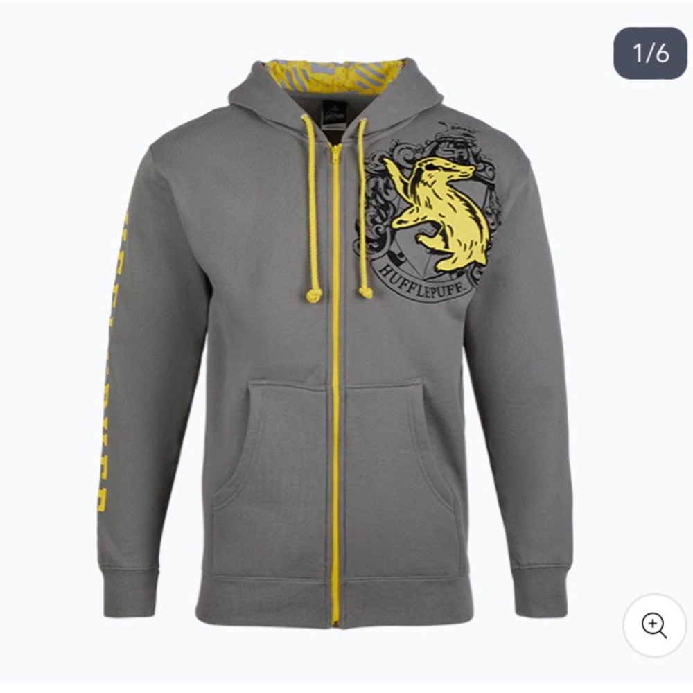 Harry Potter Gray and Yellow Hufflepuff Full Zip Hoodie Jacket Sweatshirt Medium